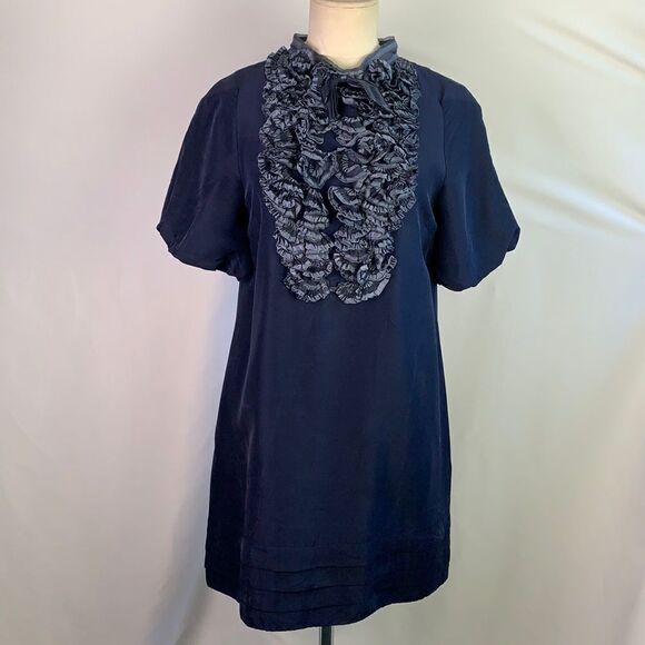 Marc by Marc Jacobs blue ruffle front mini dress